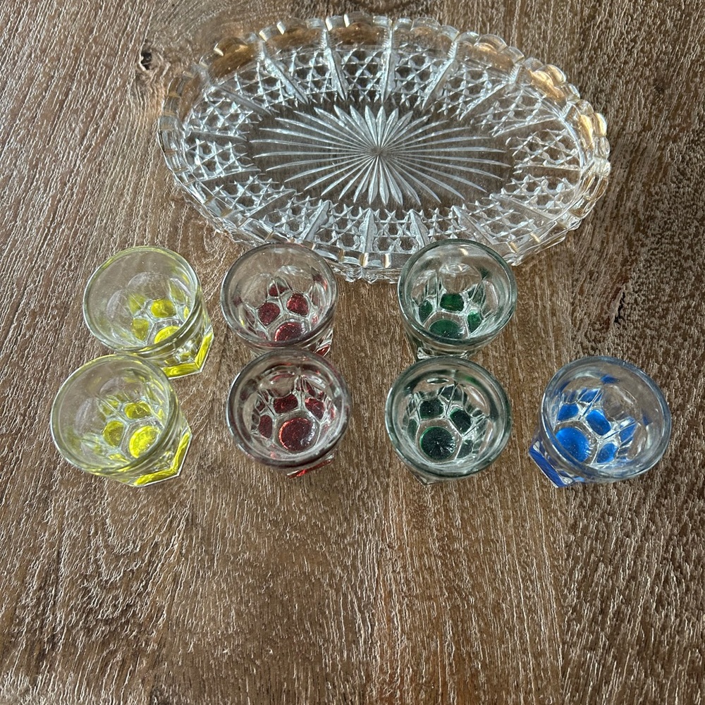 Colorful Glass Shot Glass Set with Crystal Tray